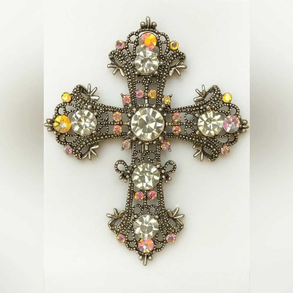 ⚜️❤️‍🔥 Vintage Style Rhinestone Cross Brooch-Pendant 💫💎